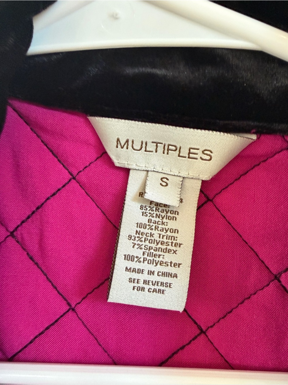 Multiples Quilted Sleeveless Vest in Magenta with Black Trim - Picture 2 of 3